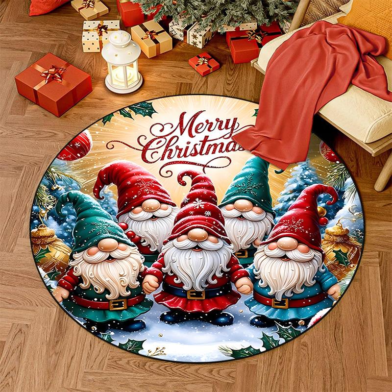 Christmas Nursery Rug Pink Snowman Playmat for Kids Room Santa Claus Toddler Round Carpet Gingerbread Man Non Slip Circle Rug