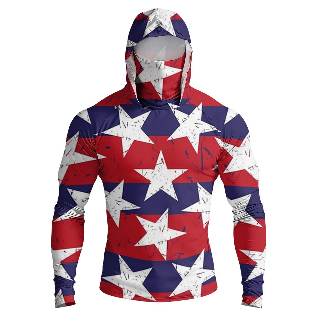 Men's Casual Raglan Sleeve Hooded Long Sleeve Sun Protection Shirt with Graphic Print Lightweight Breathable Fabric for Outdoor Activities