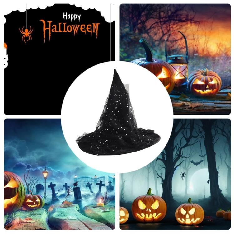 Halloween Lace Witch Hat Unique Star Tulle Wizard Unique Costume Cosplay