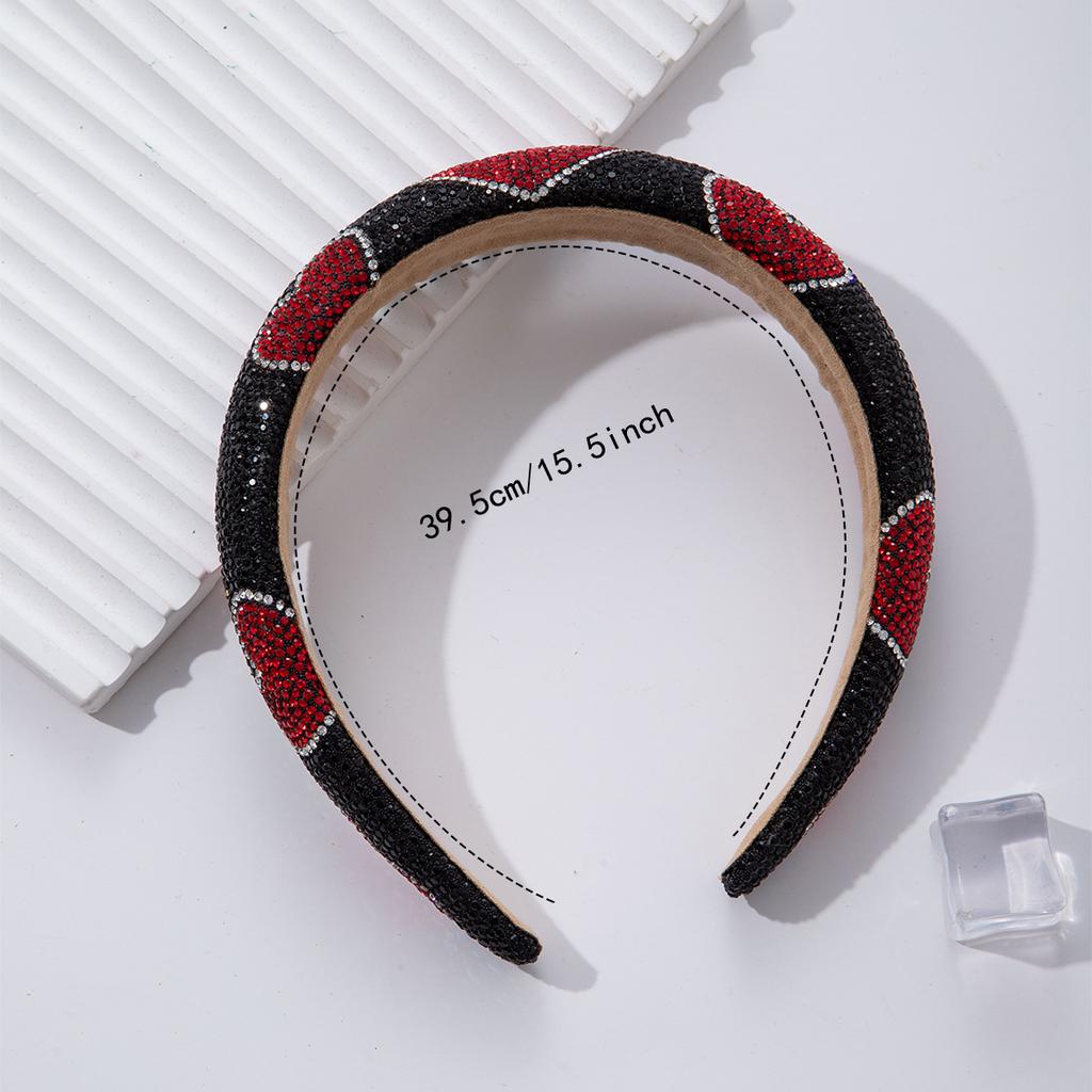 Baroque Heart Pattern Rhinestone Sponge Pad Headband Girls Women's Colored Rhinestone Adult Plastic Hairband Accessories