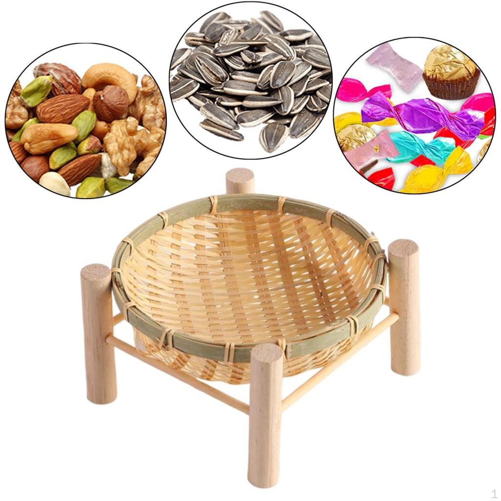 Bambuskorb Tablett Brot Handgeflochten Abnehmbar Servieren Obst für Snacks Frühstück