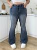 European and American Plus Size Embroidered High-Waisted Micro-Flare Denim Jeans for Women