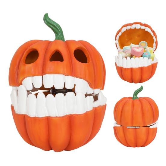 Pumpkin Storage Box Resin Decorative Candy Bowl with Hinged Lid Halloween Desktop Decor Box for Holding Snacks Candy Nuts