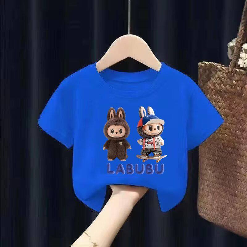 

LABUBU Летняя мода Мультяшная девочка Футболка с коротким рукавом Повседневная Футболка с коротким рукавом для занятий спортом на открытом воздухе Детская одежда 100