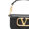 Valentino Locò Gold V Logo Corrente Deslizante Removível Bolsa Baguete em Pele de Bezerro Bolsa Transversal de Ombro Mini Bolsas Femininas Preto W2P0Z28ZXL0NO