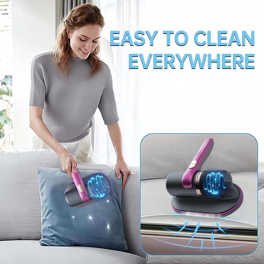 Aspirabriciole da Letto Senza Fili Potente Aspirazione Regolabile a 2 Velocità Luce UV Sterilizzante Basso Rumore Rimuovi Acari della Polvere con Filtro HEPA Lavabile