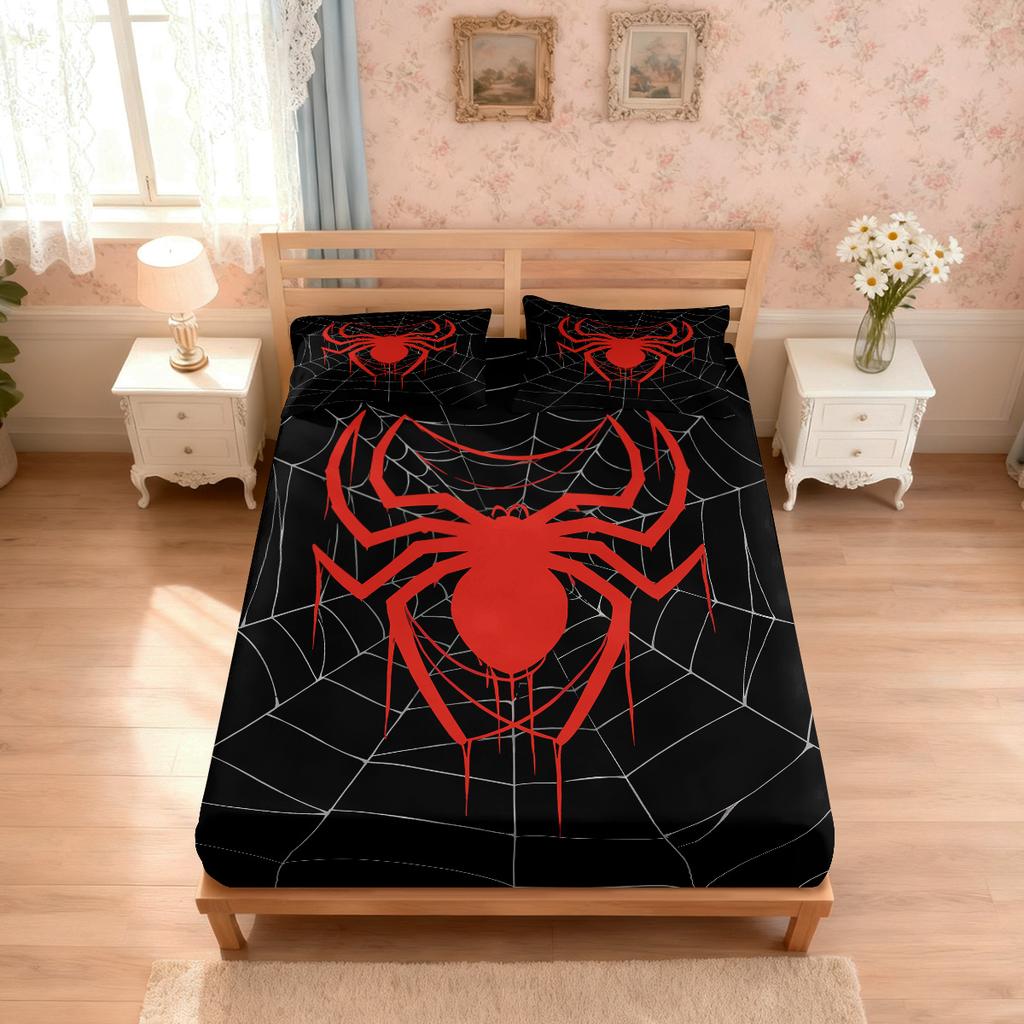 3pcs Colorful Spider Printed Coreless Bed Sheet Set, Multi Specification Soft Bed Cover, Bedroom Bedding Decoration, Washable