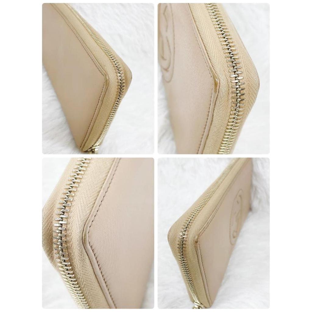 Used GUCCI Soho GG Beige Round Zip Around Long Wallet Leather