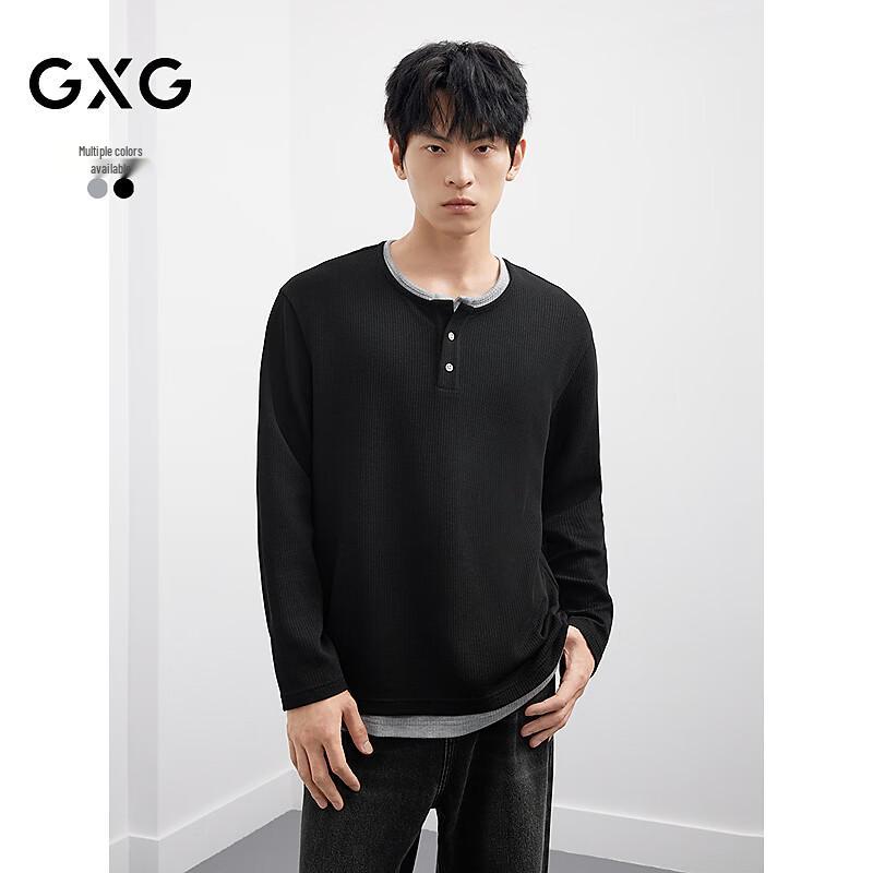 GXG Men s Faux Two-Piece Button Half-Placket Long Sleeve T-Shirt L