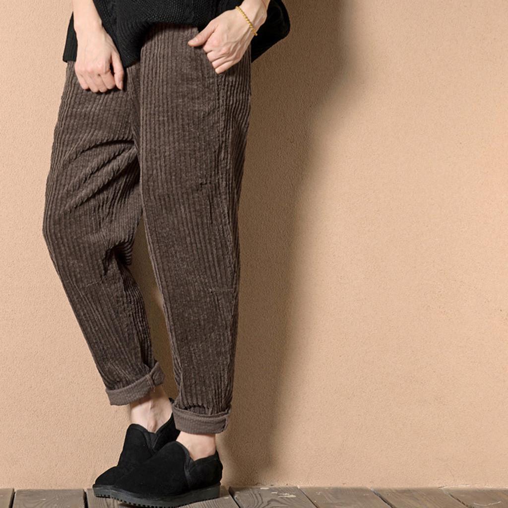 Fashion Plus Size Elastic Waist Corduroy Pocket Pants Long Pants