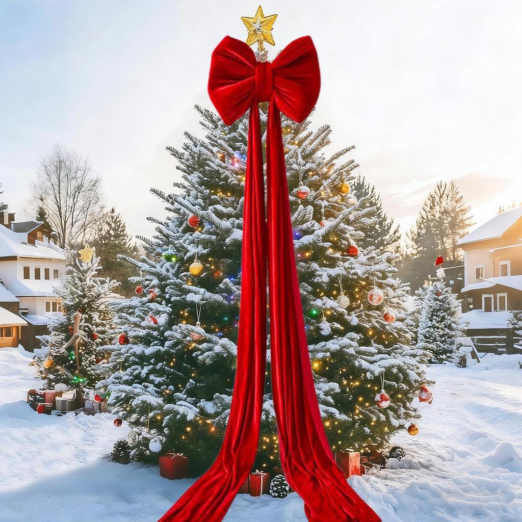 Christmas Tree Topper Bow Large Reusable Ornament Giant Christmas Bow For Tree For Indoor Home Door Front Staircase Fence