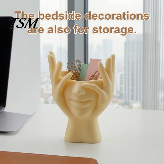 Multifunctional Desktop Bin 3D Printed Face Vase, Face-Holding Pen Holder Art Decor, Creative Makeup Brush Abstract Holder, Flower Arrangement