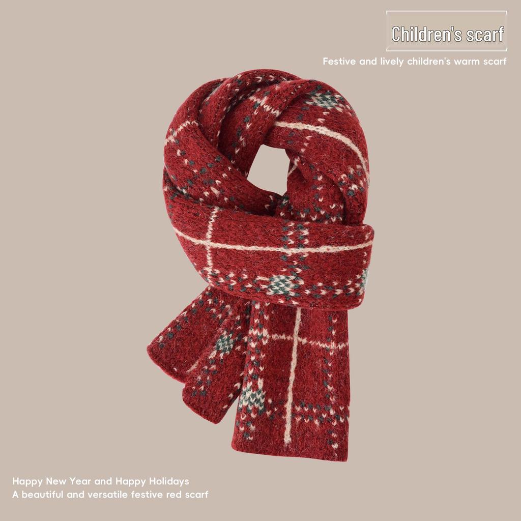Festive Red Kids' Knitted Scarf: Winter 2025 Collection - Warm, Cold-Proof Neck Warmer for Boys & Girls