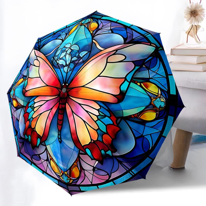 

1pc Butterfly Stained Glass Automatic Open/Close Umbrella - Compact Travel Umbrella, Gift for Birthday, Holiday yy260106040