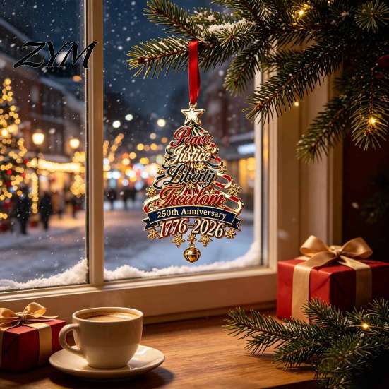 Indoor Outdoor Christmas Decor 250th Anniversary Tree Ornament, USA Xmas Hanging for Festival Atmosphere Home Window, Patriotic Acrylic Sign Veterans