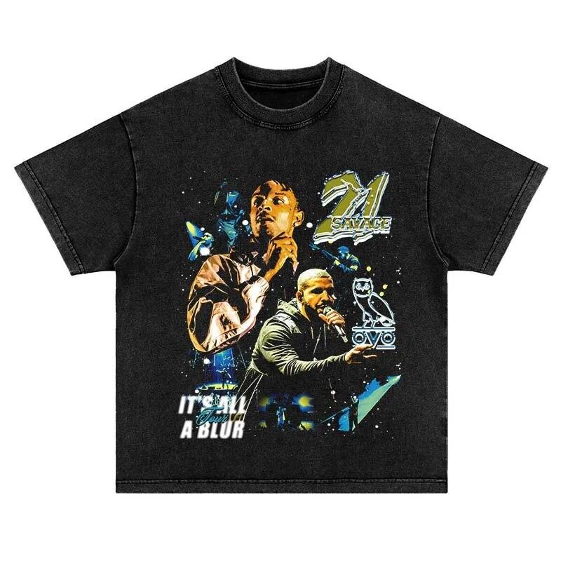 

Harajuku Washed Short Sleeve Rapper Graphic Print T Shirt 2023 Summer Streetwear Tops Tees Men Hip Hop Oversized T Shirt