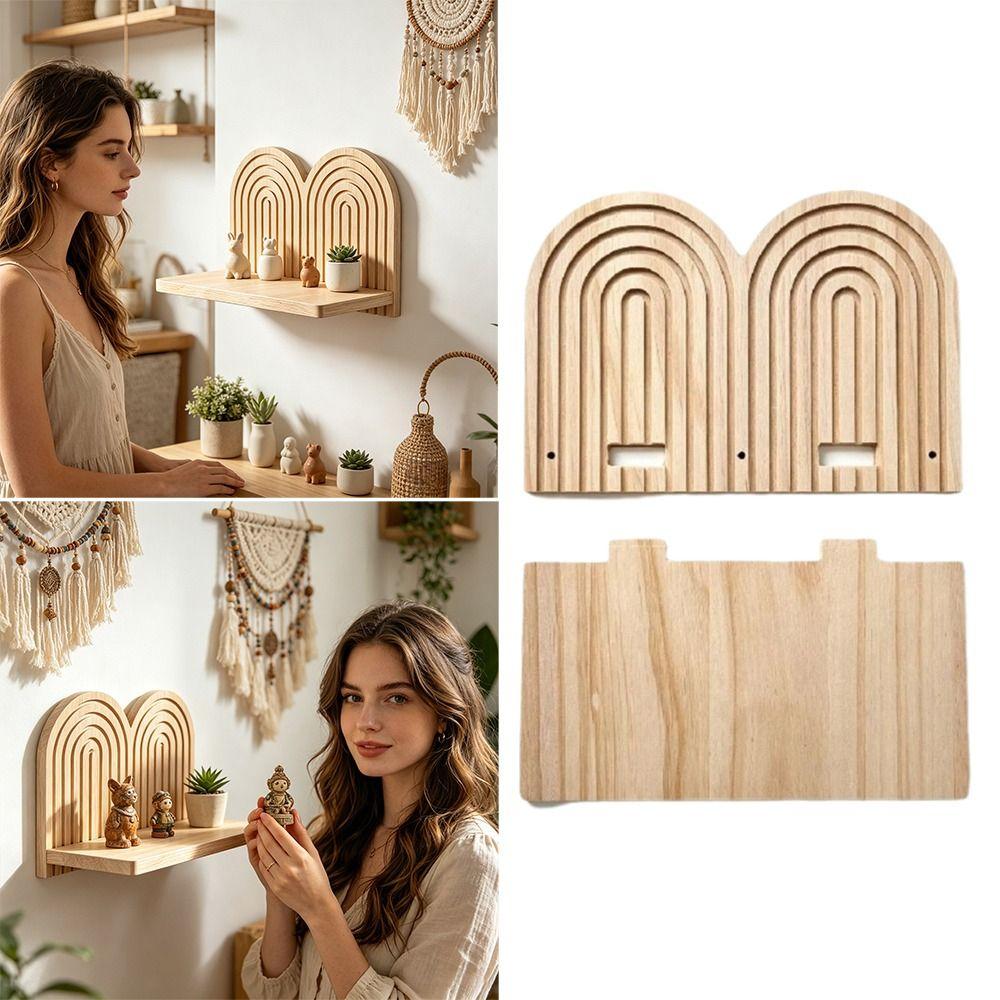 Floating Design Wall Mounted Shelves Multi-Layer Design Wooden Shelves Arched Wall Shelves Bedroom