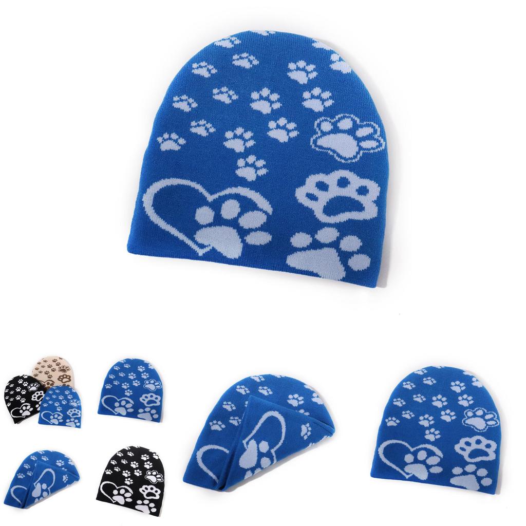Simple Style Paw Print Knit Hat With Acrylic For Outdoor Activities And Winter Protection