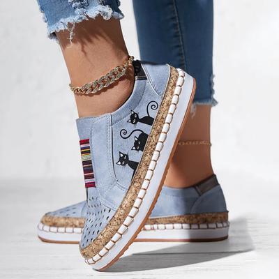 Damen Halloween Print Plateau-Sneaker Damen Bequeme Slip-on Sportschuhe Mode Flats Katzen Freizeit-Sneaker Übergröße 43