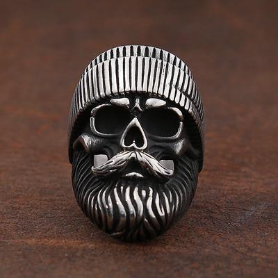 Vintažinė skrybėlė Didelė barzda Kaukolės žiedas vyrams Gotikinis nerūdijančio plieno kaukolės žiedas Punk Hip Hop Biker Amuletas Papuošalai Dovana