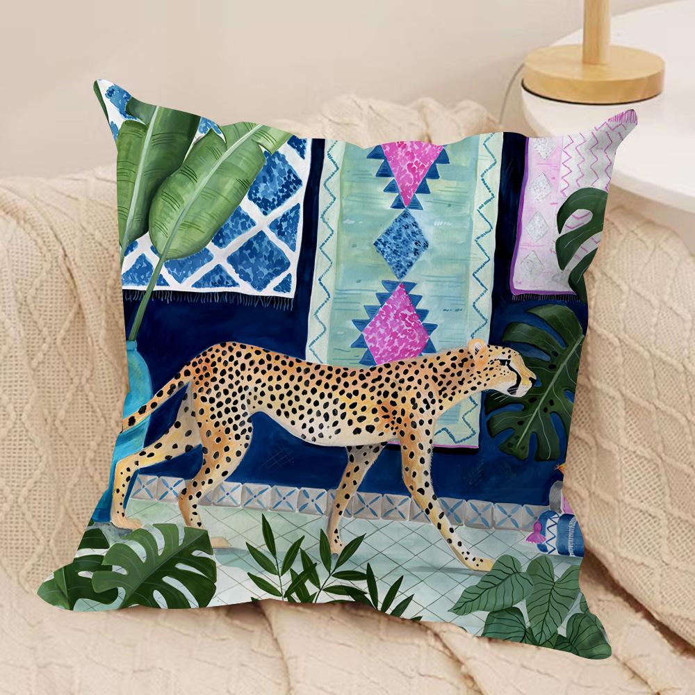 Cheetah Llama Leopard Jungle Cushion Cover Silky Short Plush Invisible Zipper Dustproof Sofa Pillow Case For Home Decor