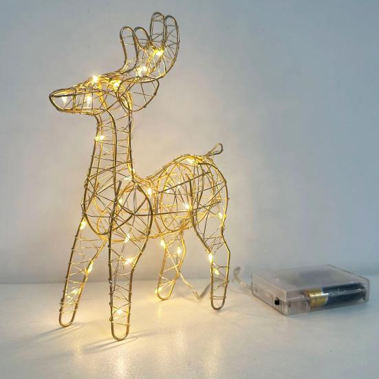 3D Christmas Reindeer Decoration Battery Operated Prelit Iron Reindeer with 30 LED Lights Outdoor Indoor Lighted Standing Deer for Garden Yard Lawn
