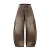 Retro Washed Cargo Denim Pants Men Women Loose Fit High Street Wide Leg Straight Cut Jeans Cotton Blend Fall Wear