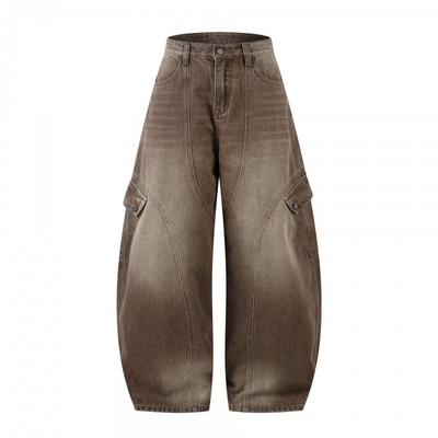 Retro Washed Cargo Denim Pants Men Women Loose Fit High Street Wide Leg Straight Cut Jeans Cotton Blend Fall Wear