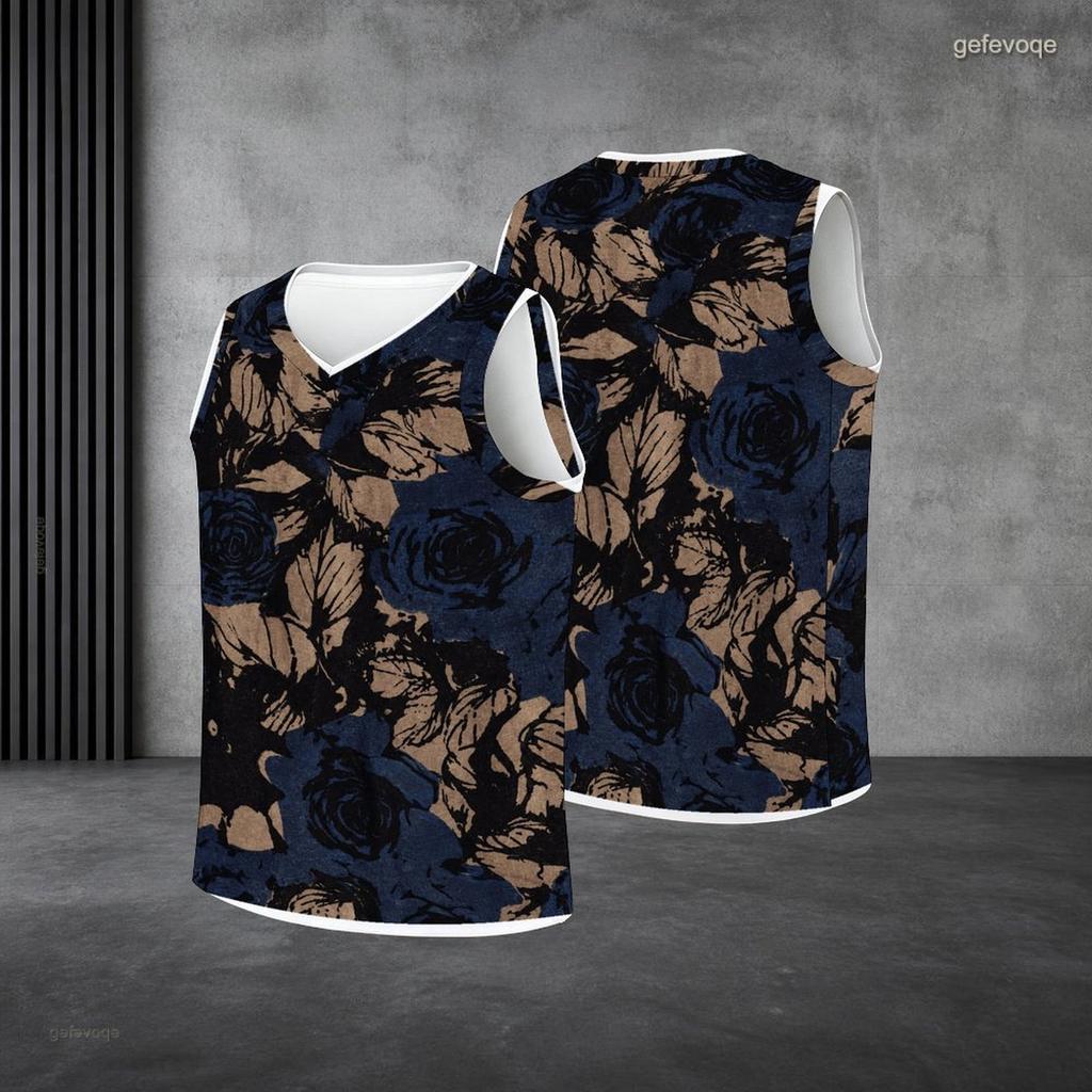 Men s Plus Size V Neck Sleeveless Floral Printed Straight Hem Tank Top