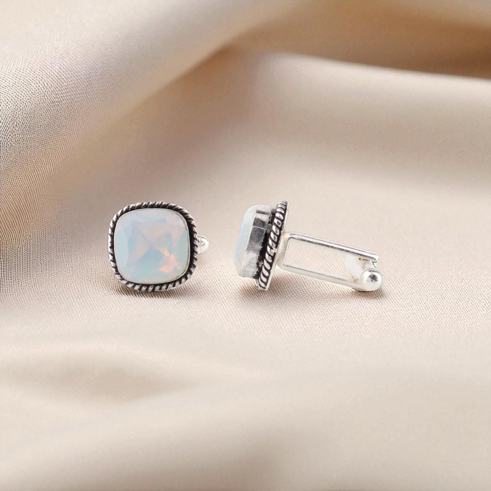 

Milky Opal Gemstone 925 Sterling Silver Jewelry Handmade Cufflinks 0.61 For Him CL-7-16