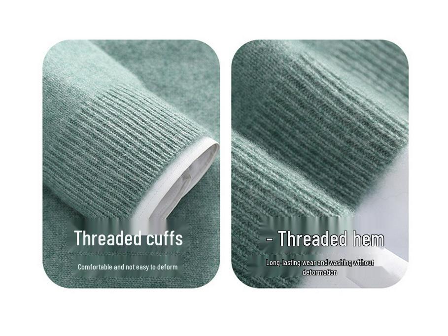 Men's Double-Thick Lamb Cashmere Sweater, Solid Color, Round Neck, Autumn/Winter Base Layer.