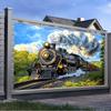 1 Piece of Retro Steam Train Party Banner - Vintage Railway Scene Polyester Fabric Background  for Home Decoration