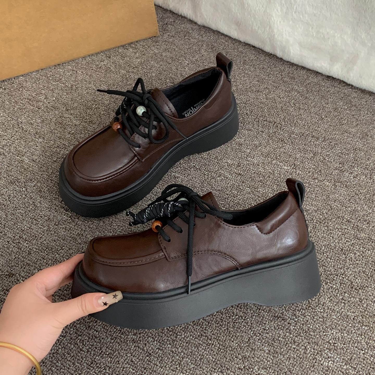 

Белые в британском стиле универсальные туфли-лоферы на толстой подошве jk из маленькой кожи для женщин 2025 новая осень с увеличением роста на мягкой подошве ретро 39 коричневый