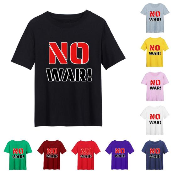 

Summer T-shirt Loose Breathable Polyester No War Printed Round Neck Women Top for Ukraine