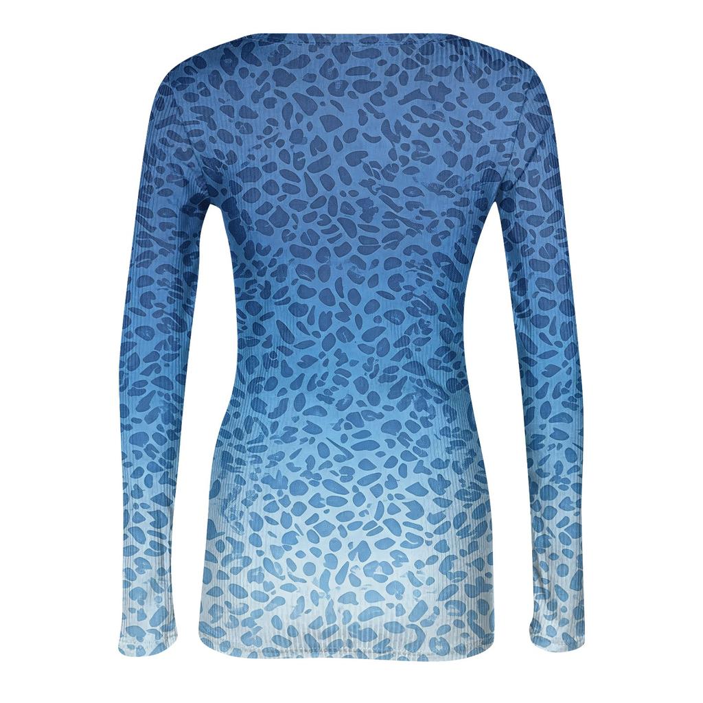 Dames Slim Fit Long Sleeve T-shirt Luipaardprint Nek Pullover Top voor Herfst Layering