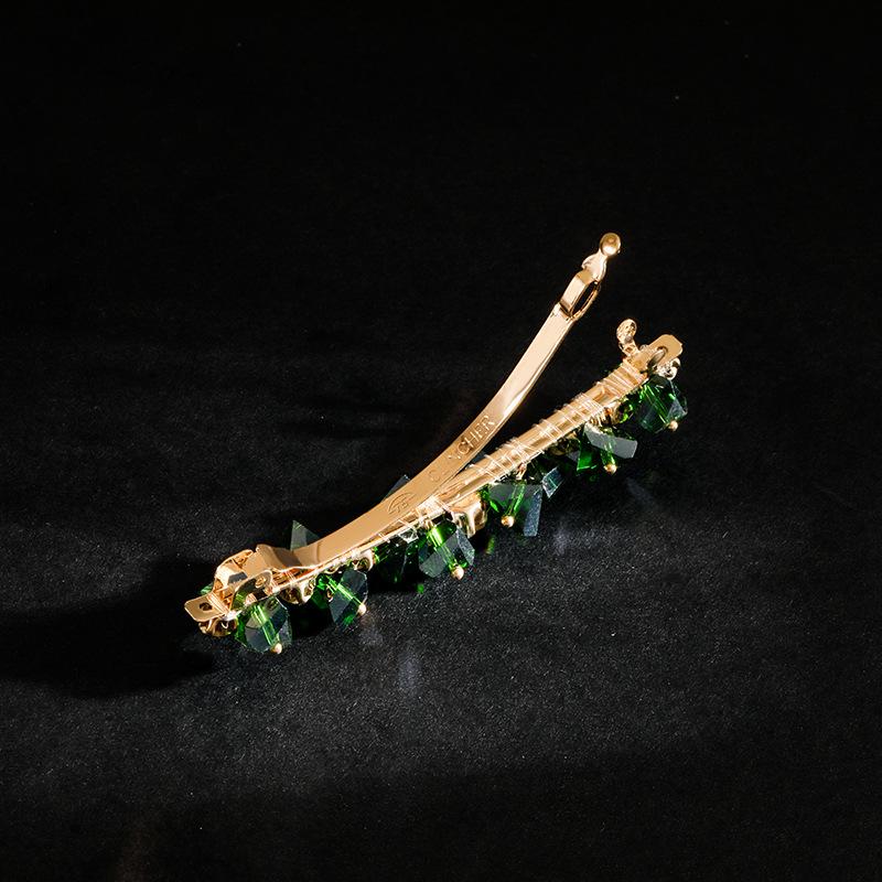Dark Green Crystal Beaded Luxury Spring Clip - Handmade for a Fresh, High-End Feel
