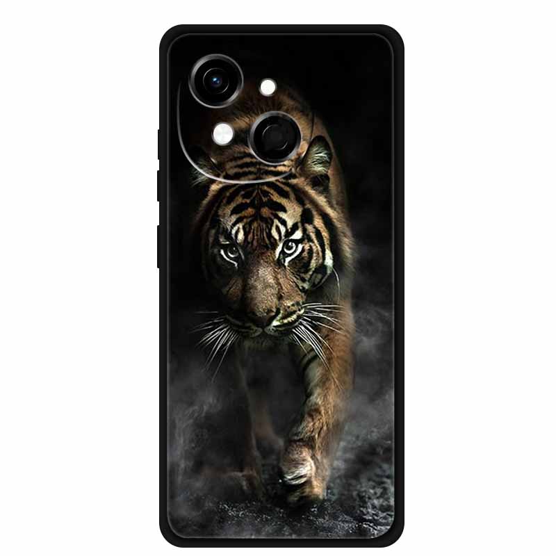 Black Silicone Case For Tecno Spark 40C Cases Wolf Luxury Protective Soft Back Cover For Tecno Pop 9 4G Case 6.67" Animal Fundas