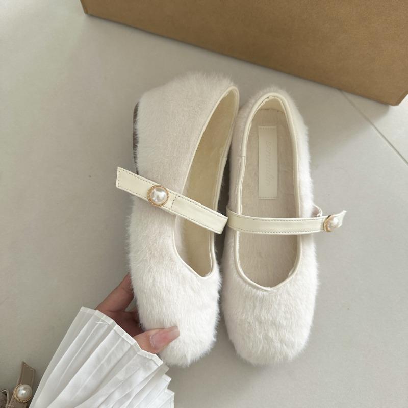 Small Inner Height Increase Ballet Hairy Shoes Women Wear Velvet Mary Jane Shoes In Winter