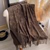 Autumn and Winter Thick Warm Scarf, Classical European Gilded Floral Shawl, Tassel Hot Stamping Shawl, Women's Scarf