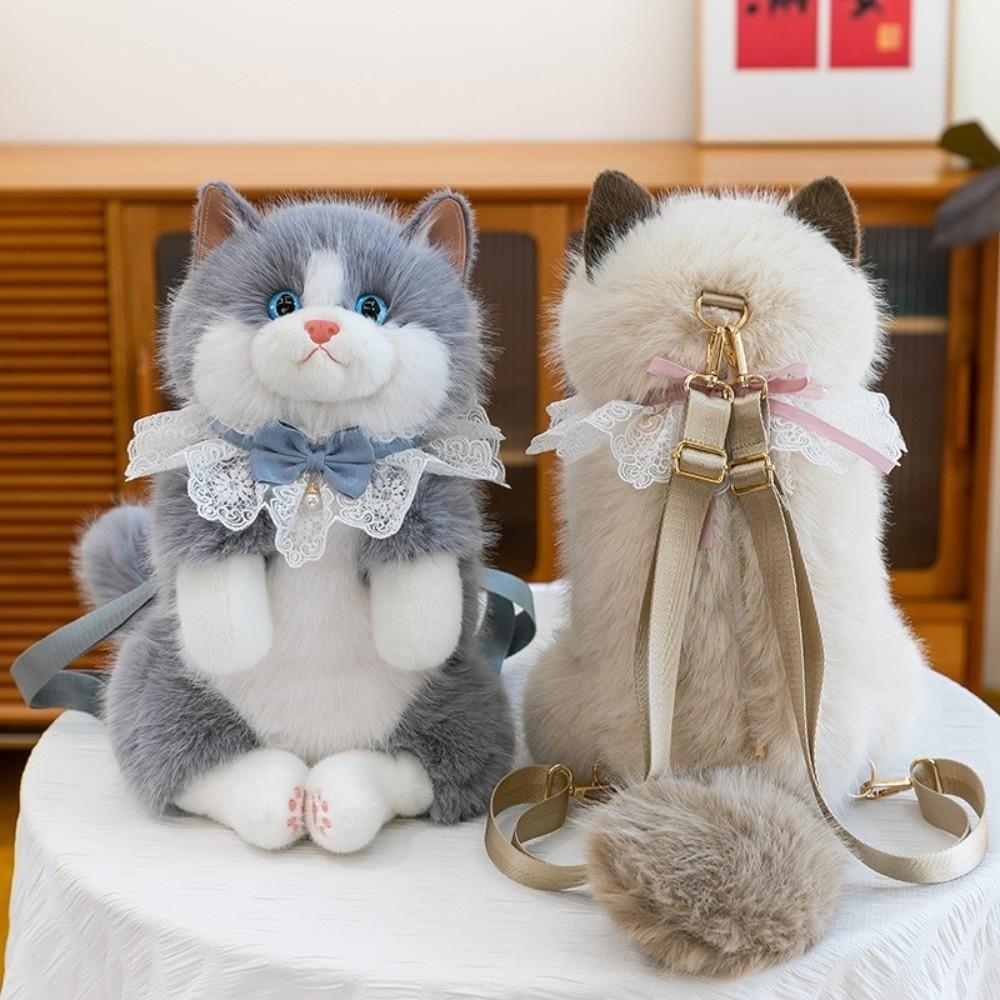 New Realistic Cat Simulated Puppet Cat Backpack Soft Fluffy Cute Cartoon Backpack Cat Backpack Gifts