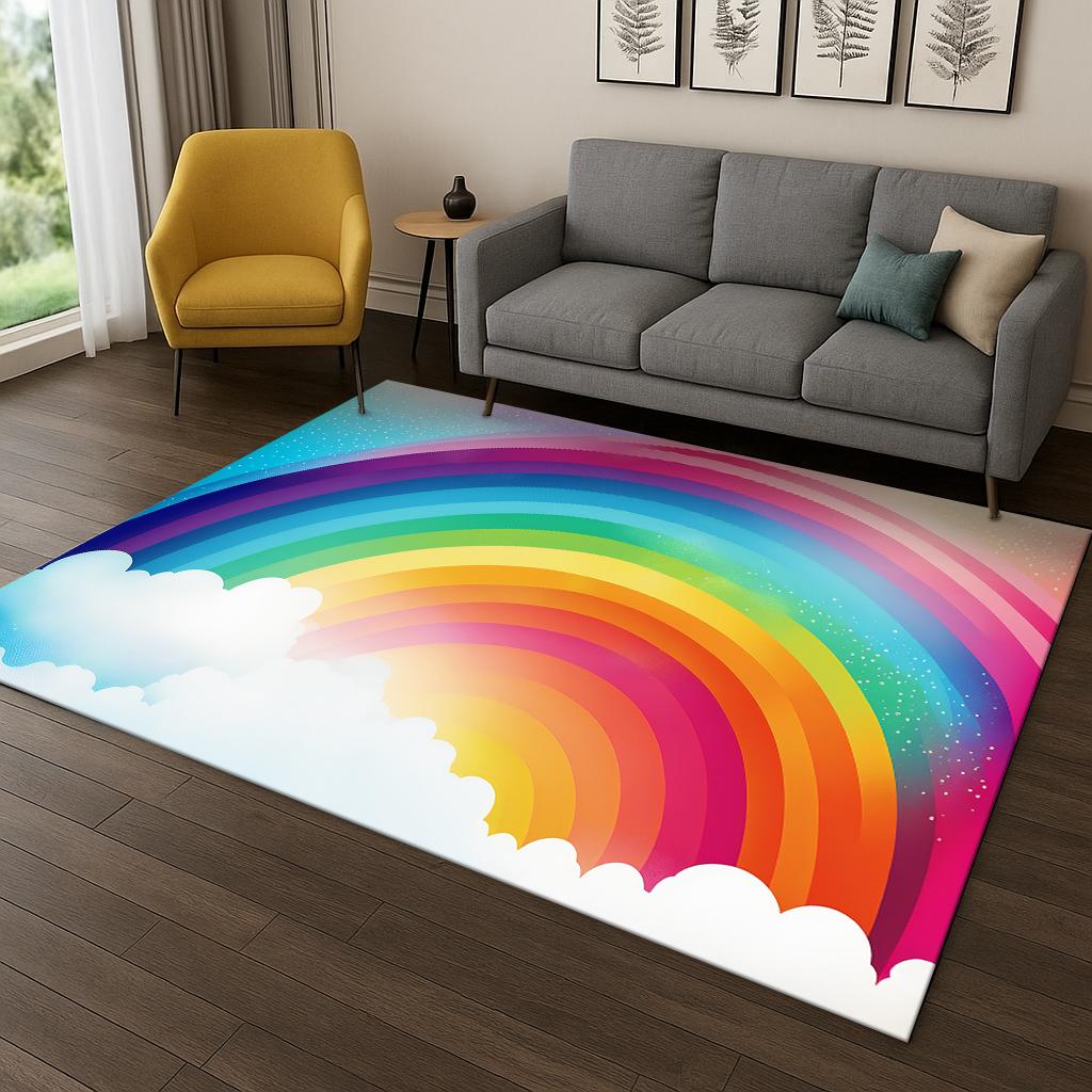 

Rainbow Cartoon Pattern Carpet Rug Area Rug for Home Bedroom Living Room Sofa Doormat Kitchen Decor,Kid Game Non-slip Floor Mat 40x60cm