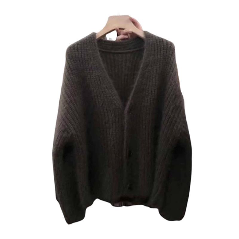 European soft waxy v-neck knitted cardigan women's autumn and winter fashion new loose and thin lazy wind sweater jacket top