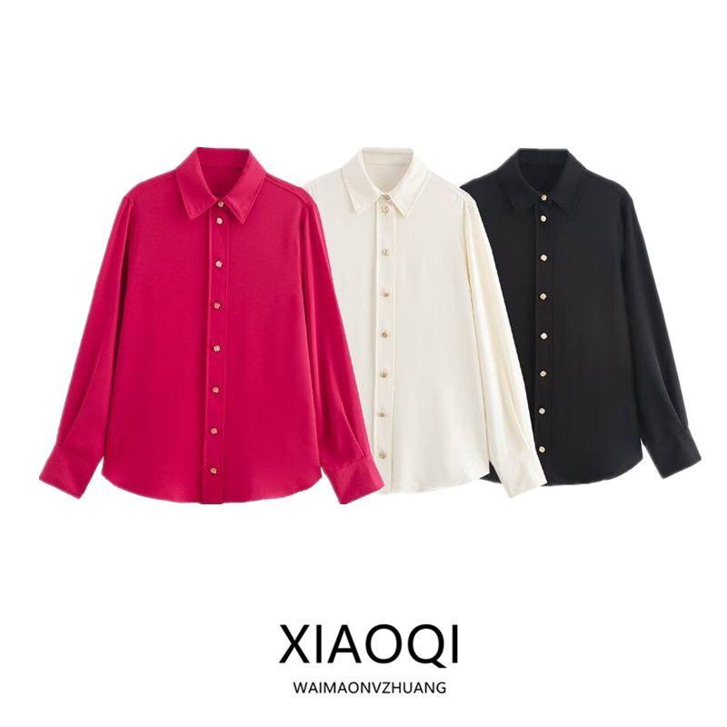 Fashion Style 2024 Fall and Winter New Women's Clothing Easiest for Match Gold Breasted Long Sleeve Lapel Drape Shirt 7969242