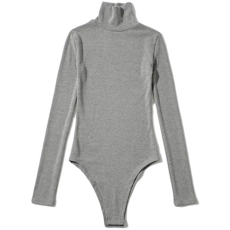 

Узкий комбинезон с высоким воротом и длинными рукавами для женщин на осень и зиму, однотонная универсальная футболка, сексуальный верх L серый