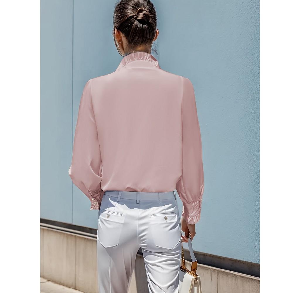 Women Autumn Long Sleeve Blouses and Shirts Office Ladies Business Single Breasted Ruffles Shirt Tops