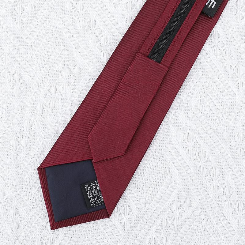 Tie Men'S Business Dress New Burgundy Fine Stripe Zipper Professional Wedding Groom Korean Edition Zipper Tie Pocket Towel