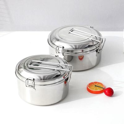 2 Tier Steel Bowl Round Shape Stainless Box Lunch Bento Picnic Food