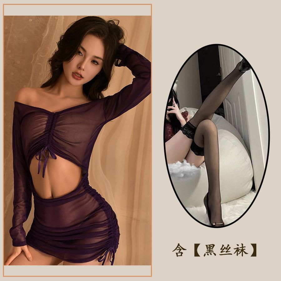Sex Underwear Perspective Long Sleeve Hip Wrap Dress Seduction Sexy Hot Uniform Passion Hot Pajamas Women