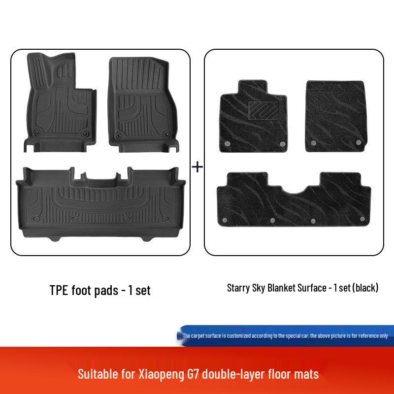 XPeng G7 Custom-Fit Double-Layer TPE Foot Mats, Fully Enclosed, 25 Designs, Original Car Color