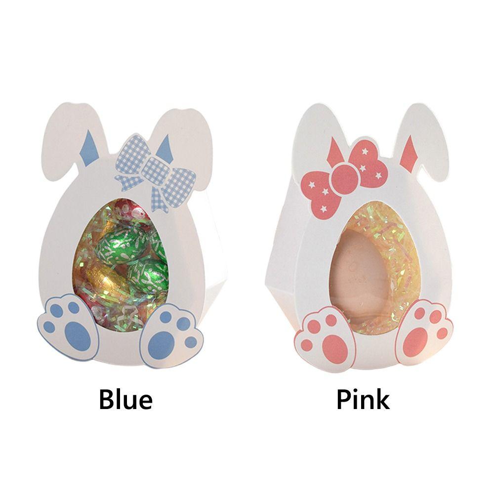 10PCS Pink Blue Easter Gift Box Eggs Visual Window Cartoon Rabbit Ear Candy Case Easter Decoration Candy Snack Packaging Boxes